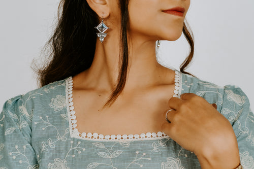 Blue Floral Tie-Back Top with Square Neck