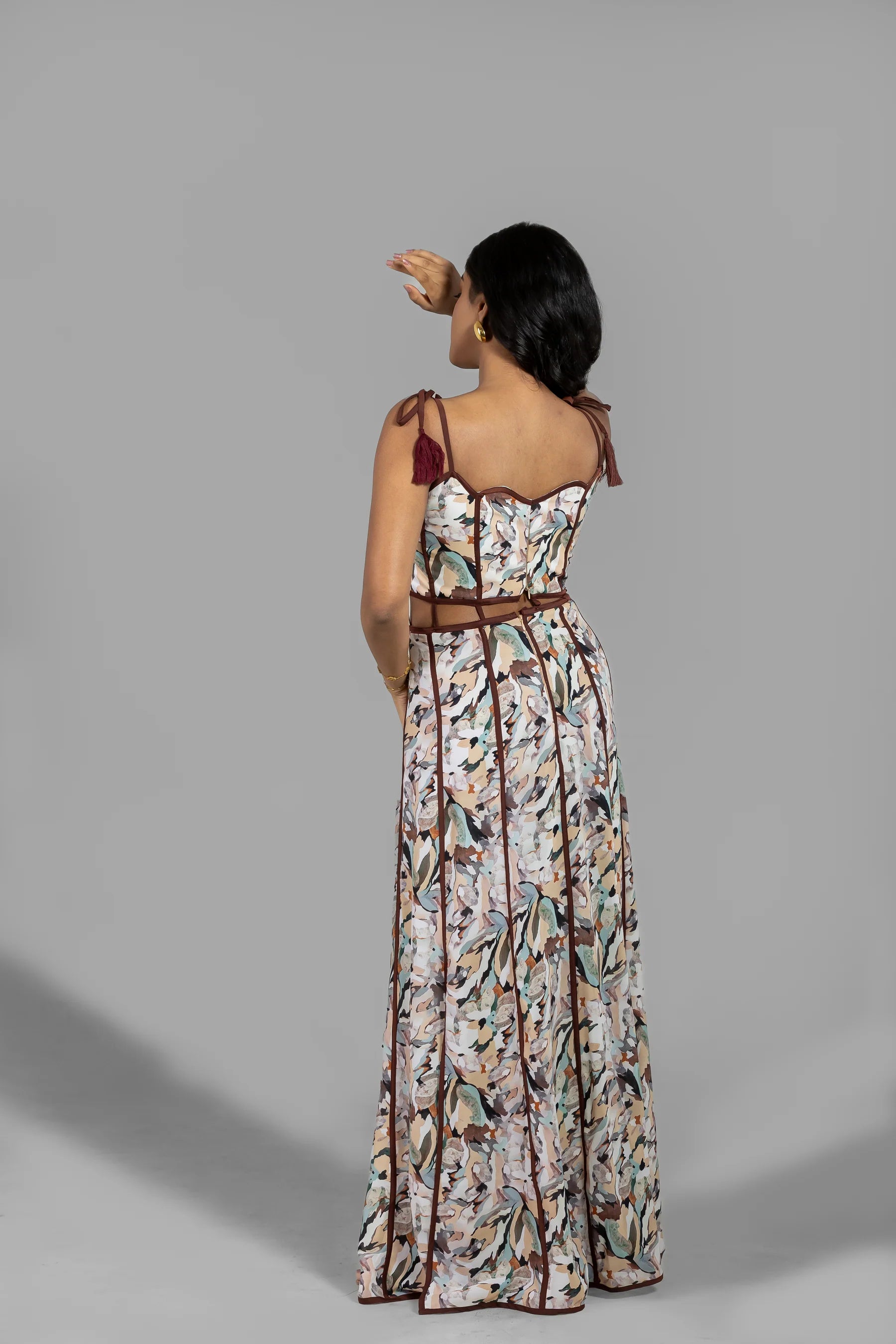 Floral Printed Cut-Out Maxi Dress with Shoulder Tie Detailing