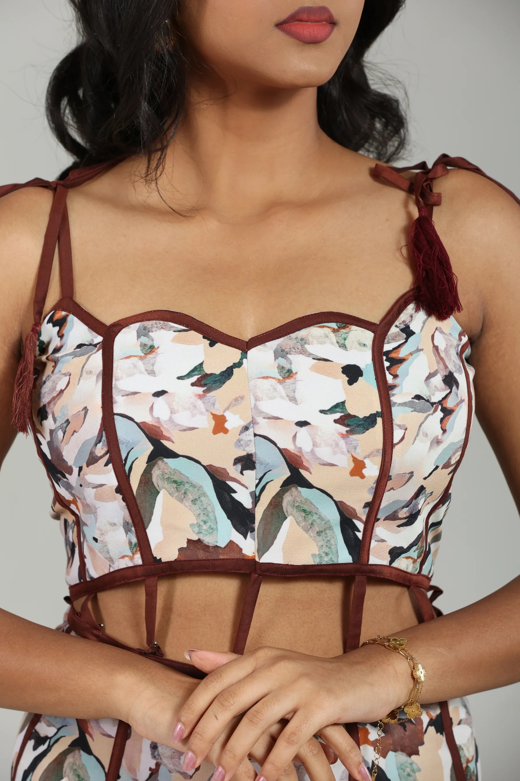 Floral Printed Cut-Out Maxi Dress with Shoulder Tie Detailing