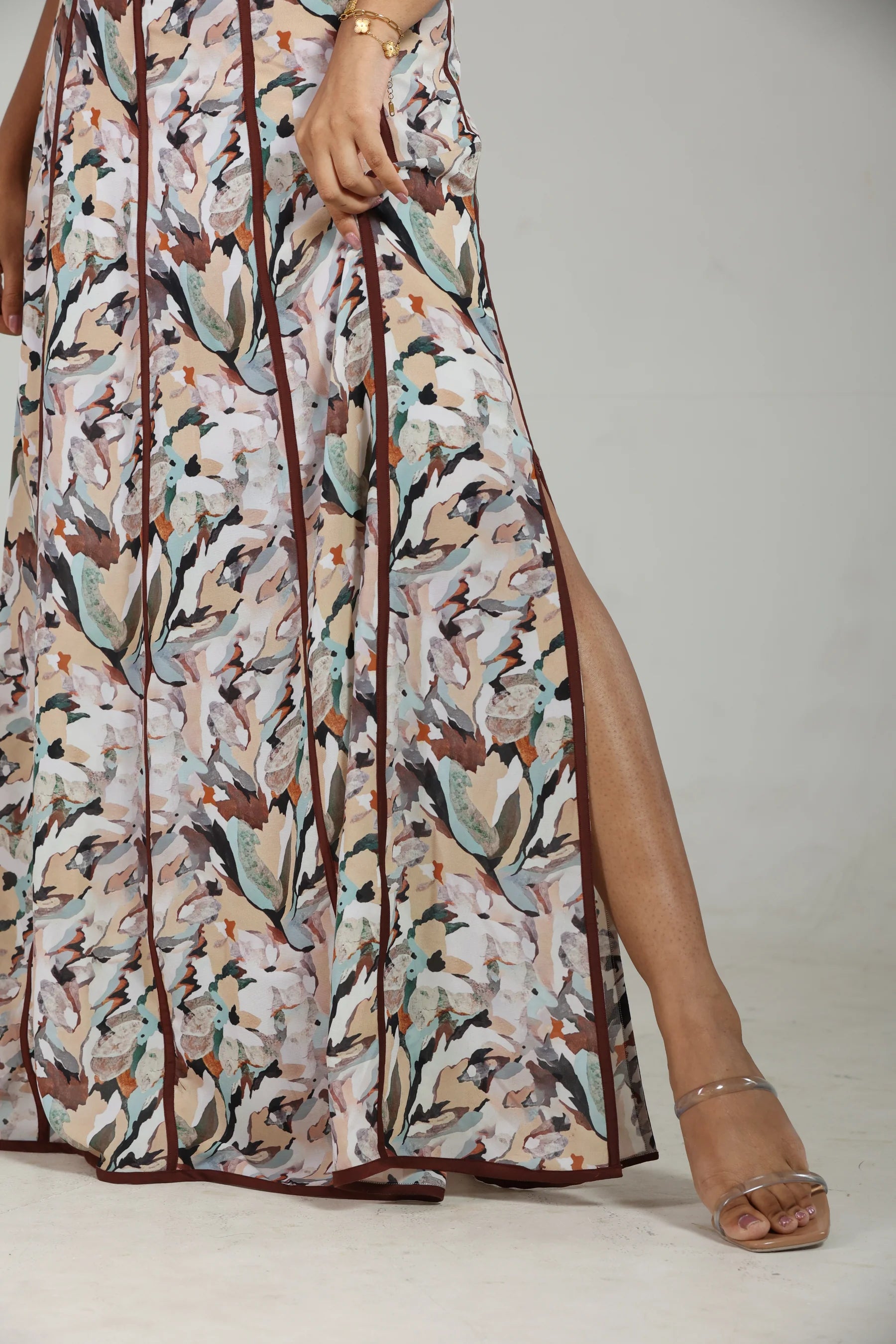 Floral Printed Cut-Out Maxi Dress with Shoulder Tie Detailing
